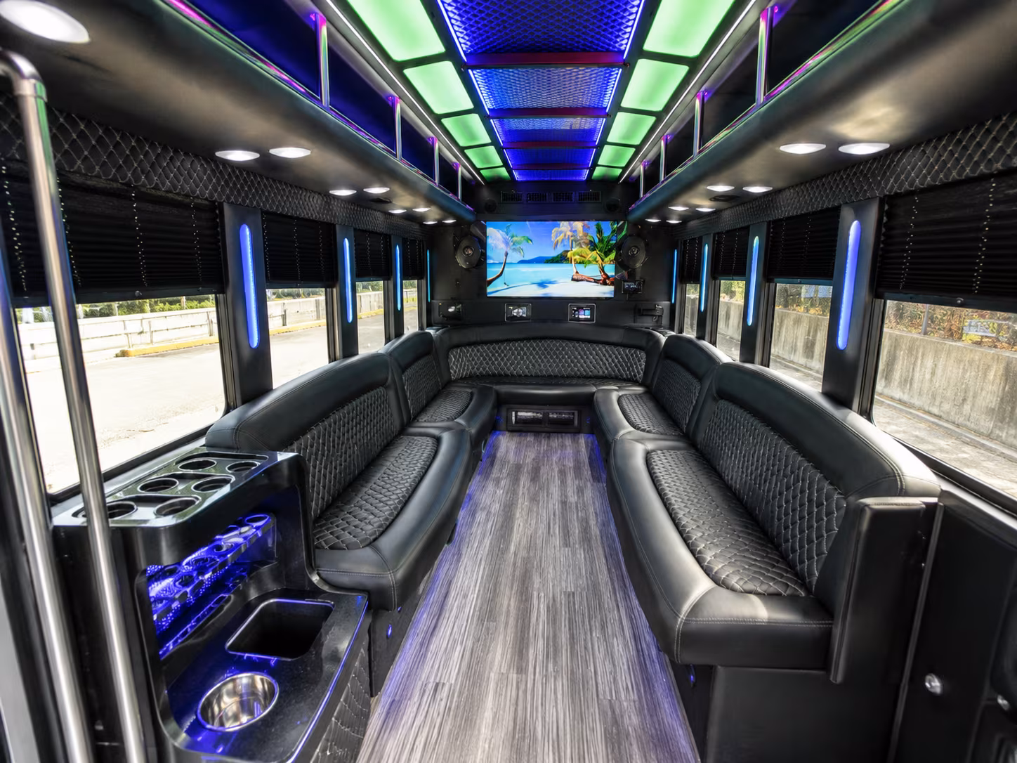 plantation 18 passenger party bus inside