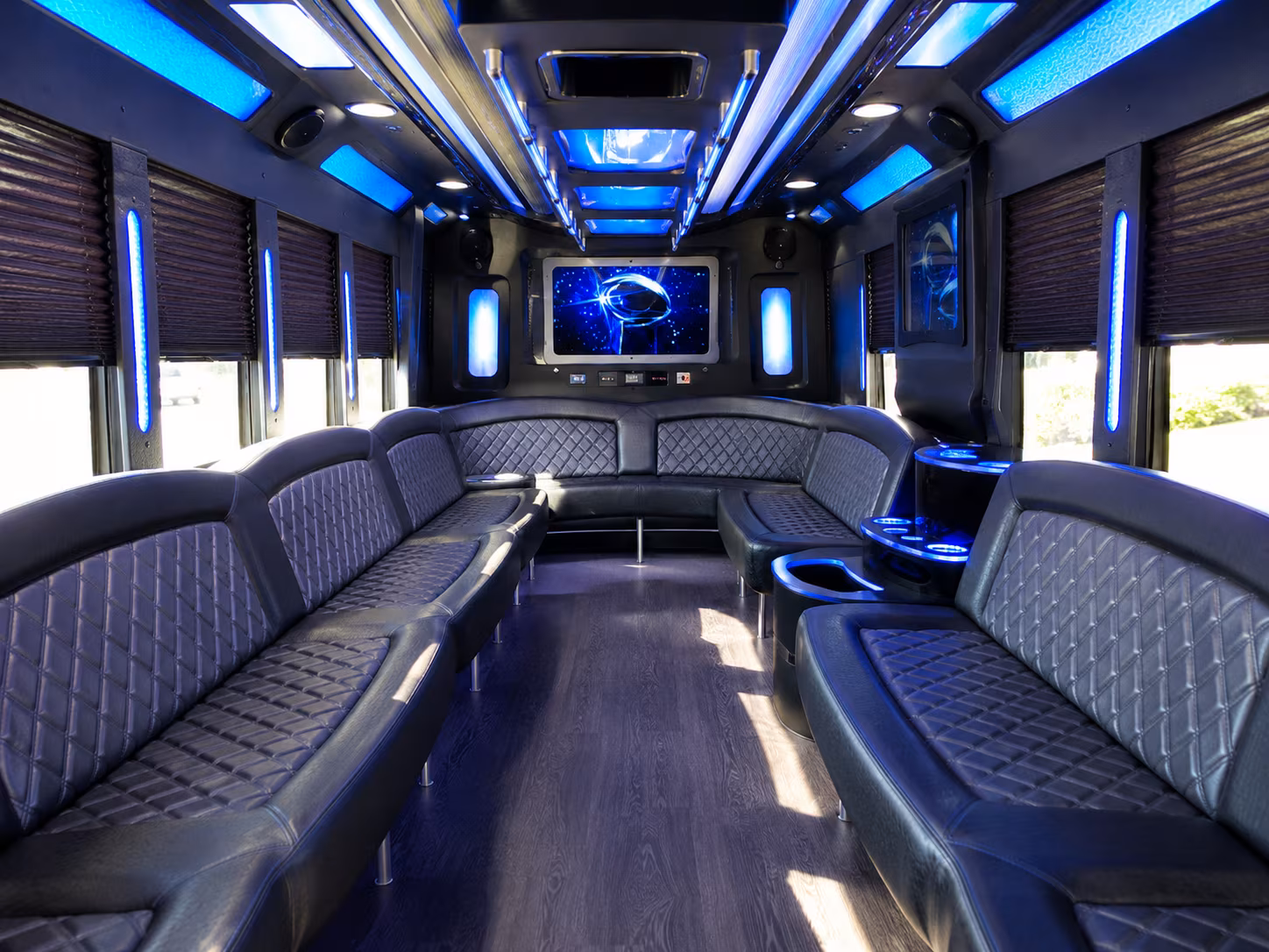 plantation 28 passenger party bus inside